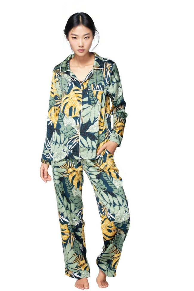 Piper PJ Top/Pant Set | Leafy Palm Print | Subtle Luxury - Subtle Luxury
