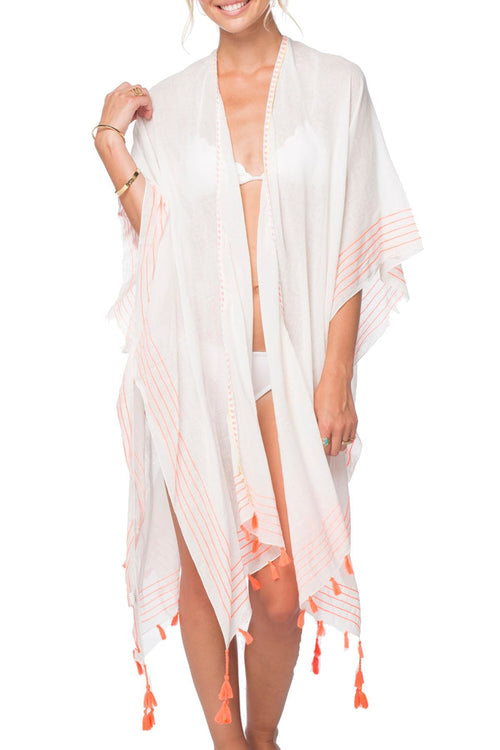 Pool to Party Kimono One Size / Neon Orange / 100% Cotton Loose & Easy Kimono - Walk The Line