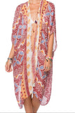 pool-to-party-kimono-red-Tribal Drum Soft Cotton Print Kimono Coverup