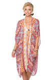 Pool to Party Kimono Red / One Size Tribal Drum Cotton Print Kimono Coverup