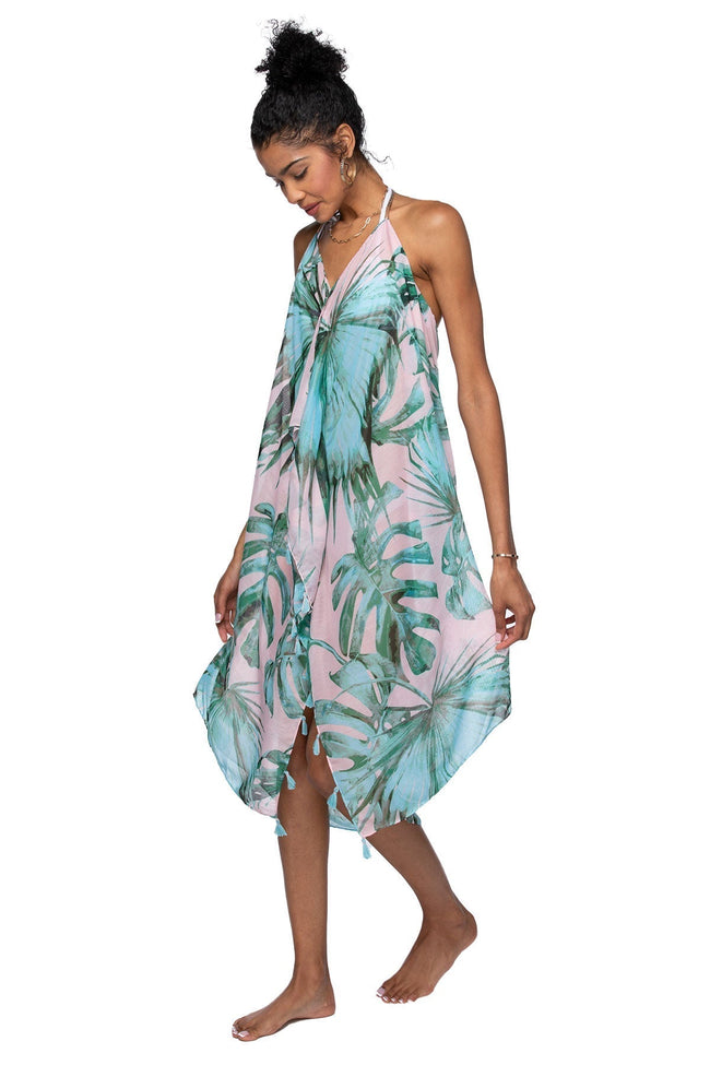 Pool to Party Maxi One Size / Blush / 100% Polyester Maxi Halter Sundress Coverup  in Long Beach Print