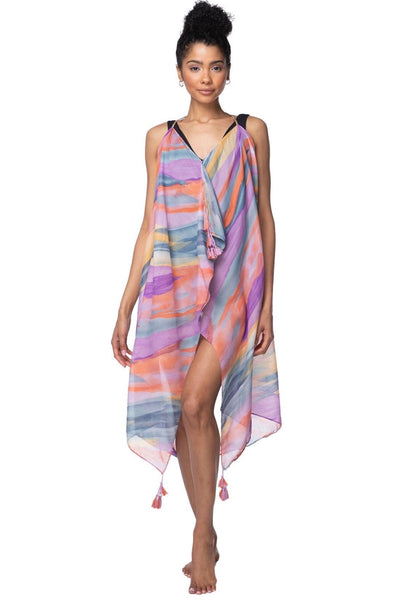 Pool to Party Maxi One Size / Sunset / 100% Polyester Maxi Halter Sundress Coverup in Sunset at Sea Print