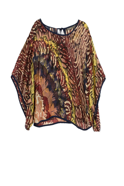 Printed Silk Top with Kimono Sleeve - Subtle Luxury