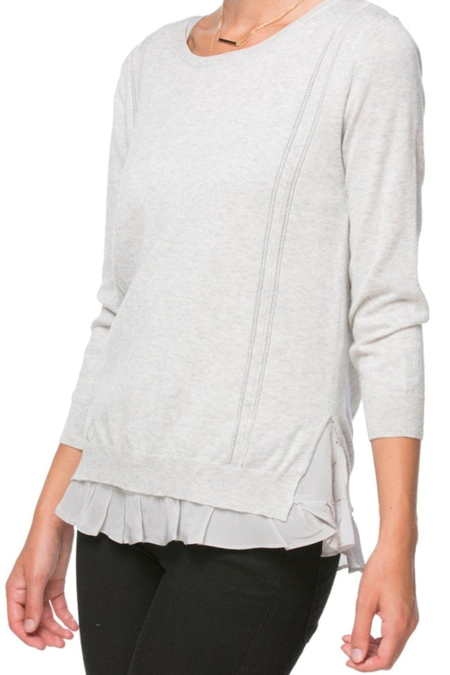 Ruffle Layered Silk Chiffon Crewneck Cotton Sweater - Subtle Luxury