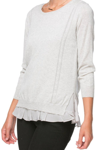 Ruffle Layered Silk Chiffon Crewneck Cotton Sweater - Subtle Luxury