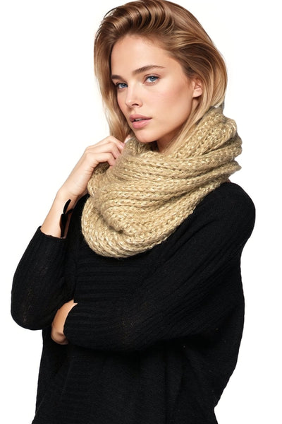 Shimmer Knit Infinity Scarf in Gold Metallic - Subtle Luxury