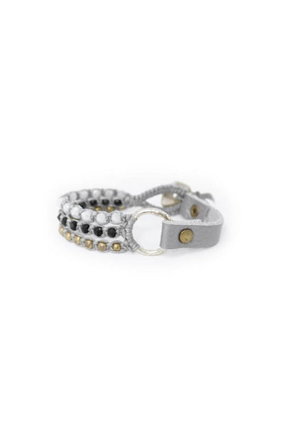 Silver Leather & Crystal Bracelet - Subtle Luxury