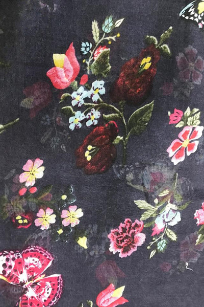 Spun Scarves Scarf Night Flowers / Navy Night Flowers Print Scarf, Wrap and Sarong in Navy