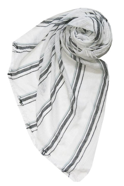 Spun Scarves Scarf Stripe & Needle Jacquard Scarf in White / White Stripe & Needle Jacquard Scarf Wrap