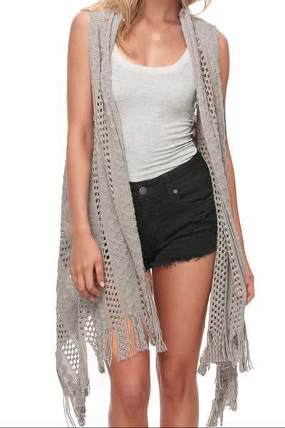 Subtle Luxury Vest Slate / One Size Stevie Sleeveless Novelty Sweater with Fringe