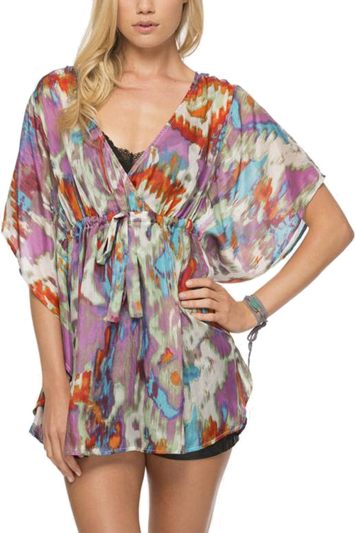Subtle Luxury Silk Kaftan Cross Over Flow Kimono in Silk Prints