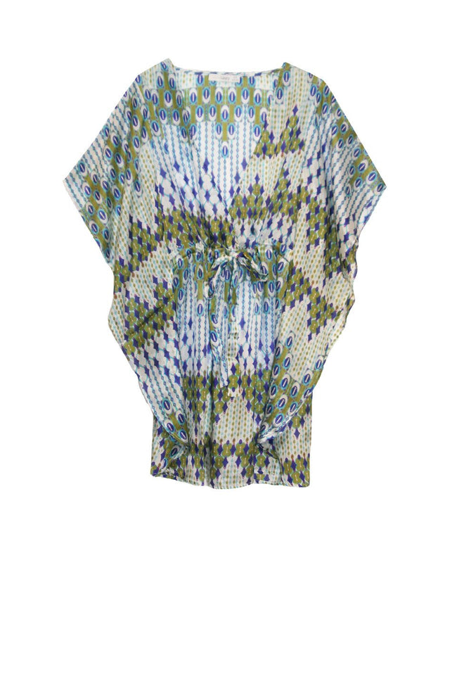 Subtle Luxury Silk Kaftan S/M / Jewel Medallion-Fields Cross Over Flow Kimono in Silk Prints