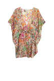 Subtle Luxury Silk Kaftan XS/S / Dahlia Burst-Mint Cross Over Flow Kimono in Silk Prints