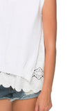Subtle Luxury Sleeveless Sweater Sleeveless Eyelet Trim Sweater with Woven Vintage Eyelet