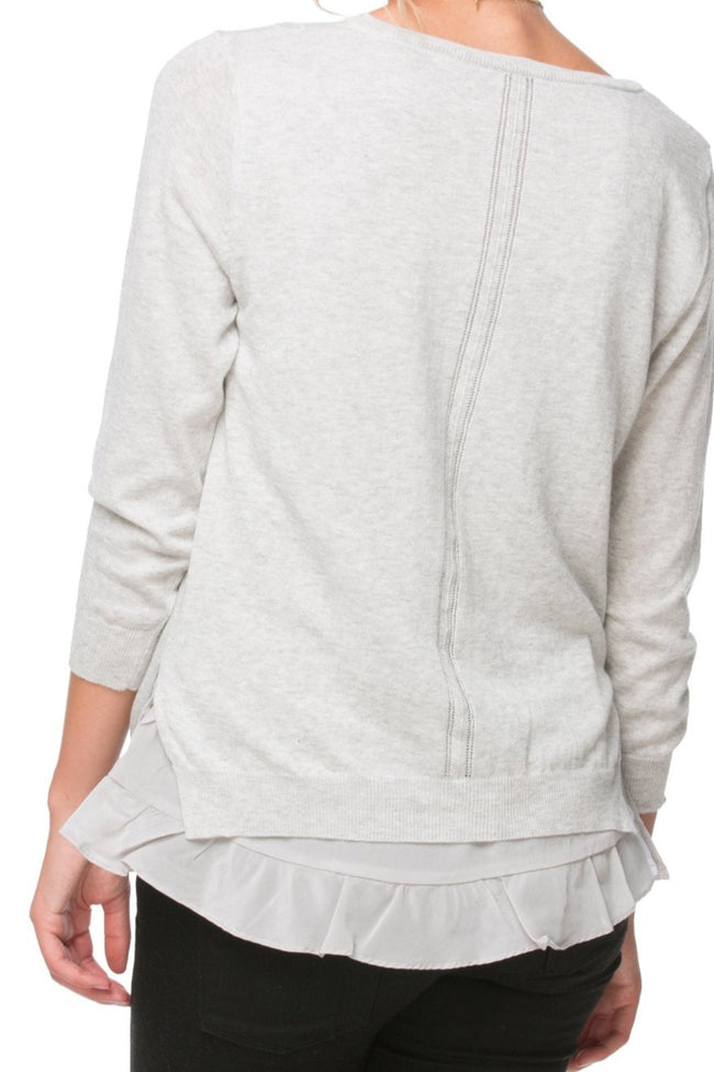 Subtle Luxury Sweater Ruffle Layered Crew  Sweater | mixed media